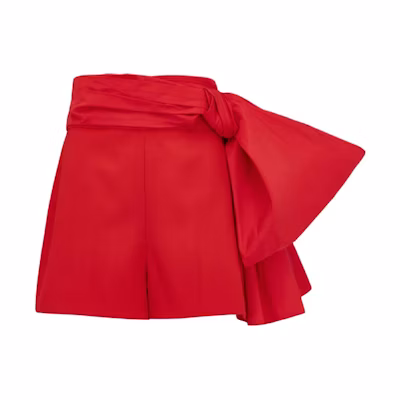 (Women) Alexander McQueen High-Waisted Zip Casual Red Shorts with Bow Detail. 781002-QJAAC-6610