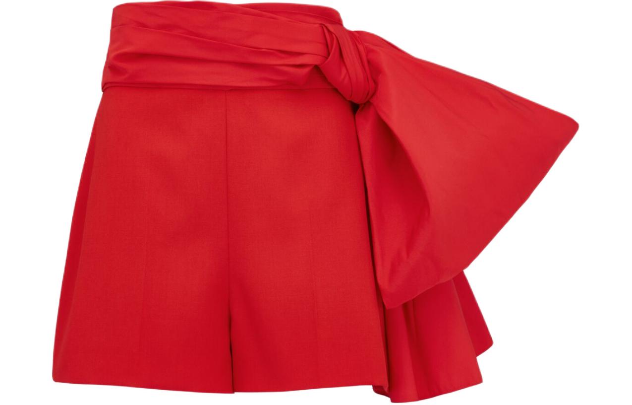 Order (W) Alexander McQueen Seluar Pendek Merah Kasual Zip Tinggi dengan Butiran Reben. 781002-QJAAC-6610