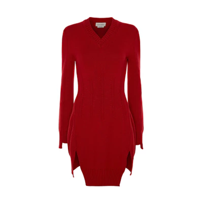 (Women) Alexander McQueen Red Corset Knit Cashmere Sweater FW22. 710271-Q1A3O-6040