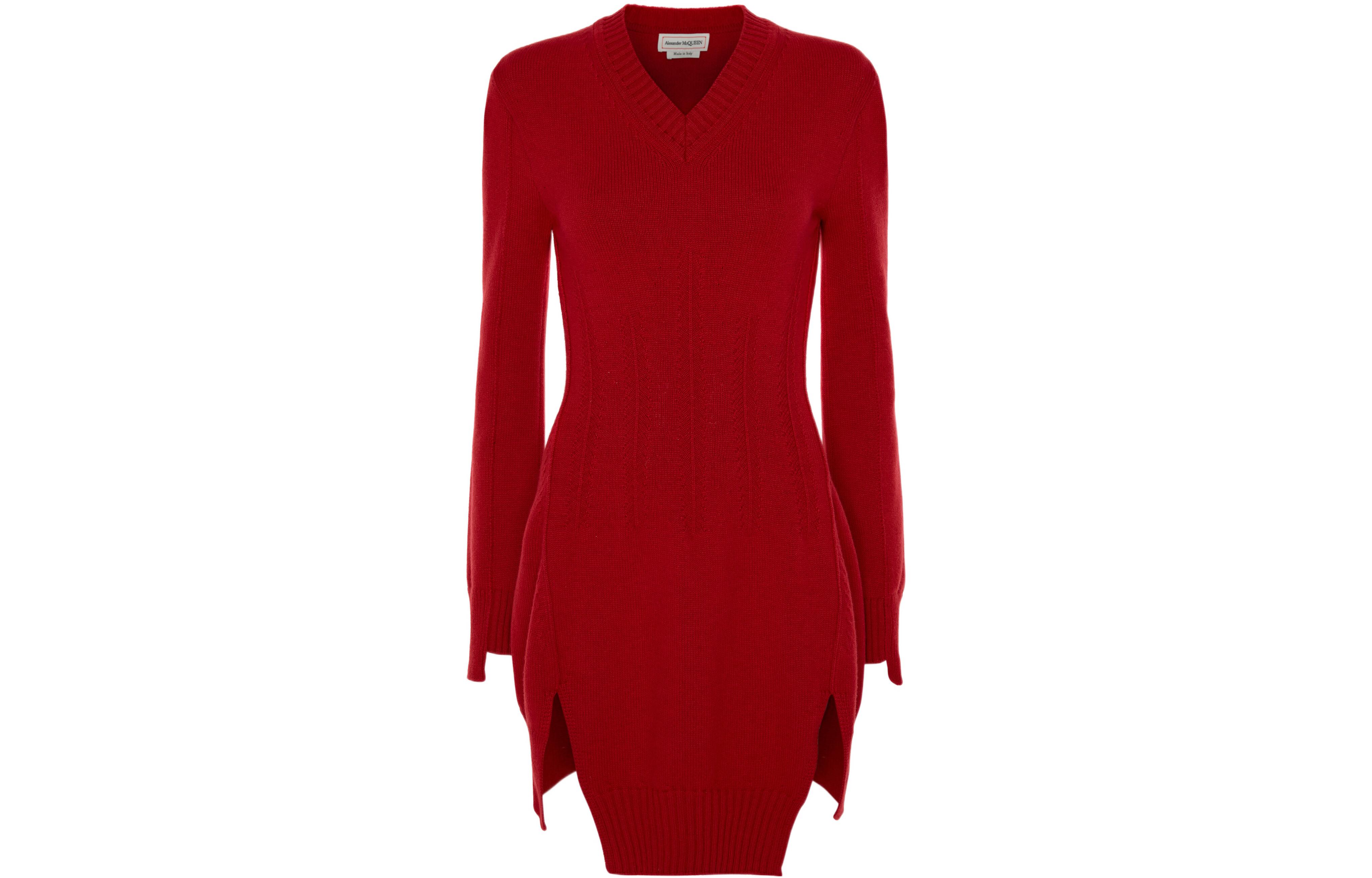 Order (W) Alexander McQueen Baju Sweater Cashmere Merah Korset Knit FW22. 710271-Q1A3O-6040