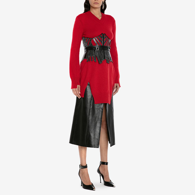 Purchase (W) Alexander McQueen Baju Sweater Cashmere Merah Korset Knit FW22. 710271-Q1A3O-6040