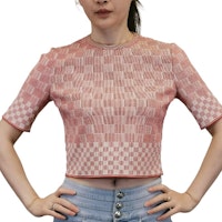 (Women) Alexander McQueen Red Short-Sleeve Checkered Crop T-Shirt 461077-Q1RO1-6518 (Women) Alexander McQueen Red Short-Sleeve Checkered Crop T-Shirt 461077-Q1RO1-6518