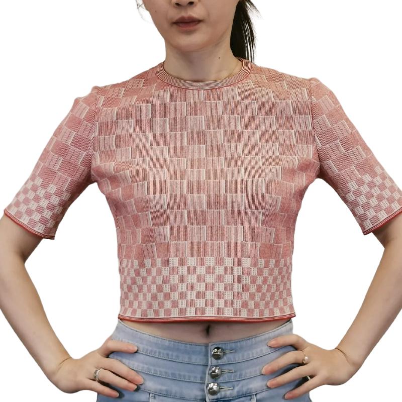 Order (Women) Alexander McQueen  Red Short-Sleeve Checkered Crop T-Shirt 461077-Q1RO1-6518