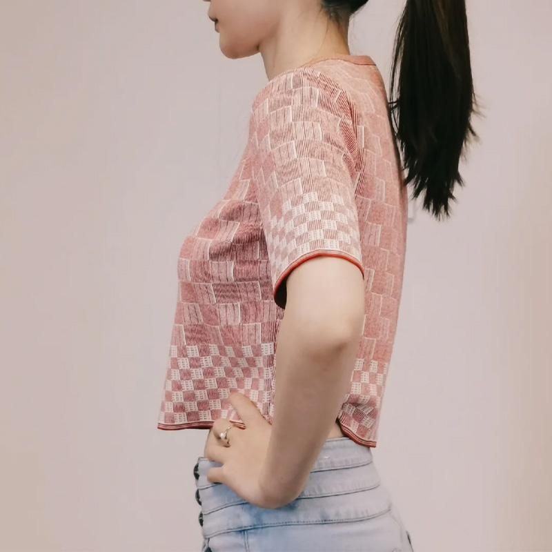 Lookbook (Women) Alexander McQueen  Red Short-Sleeve Checkered Crop T-Shirt 461077-Q1RO1-6518