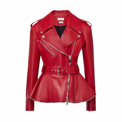 (Women) Alexander McQueen Red Solid Zip-Up Collar Long-Sleeve Jacket. 757992-Q5ALT-6040