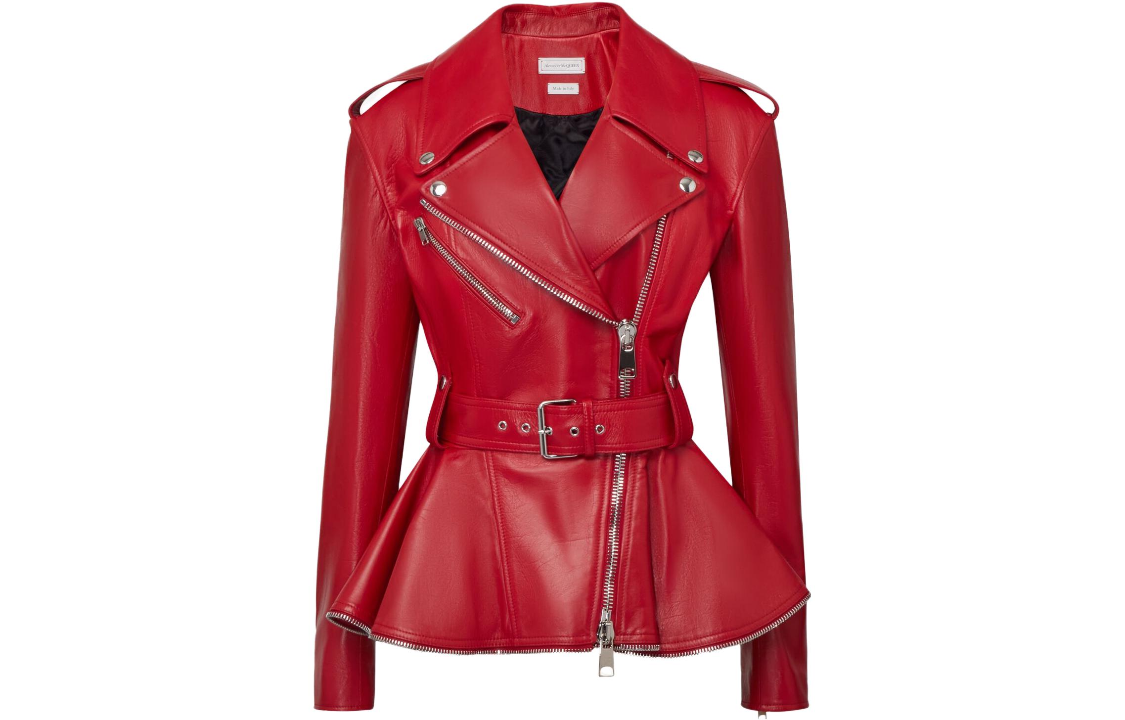 Order (Women) Alexander McQueen  Red Solid Zip-Up Collar Long-Sleeve Jacket. 757992-Q5ALT-6040