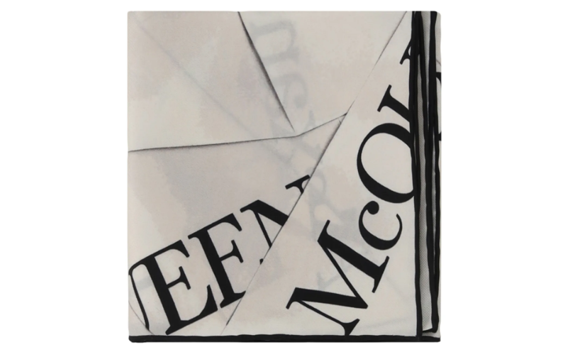 (Women) Alexander McQueen  Scarf White/Black Logo Print Silk. 7746663001Q9260