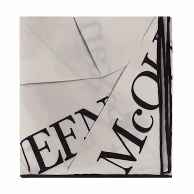 (Women) Alexander McQueen Scarf White/Black Logo Print Silk. 7746663001Q9260