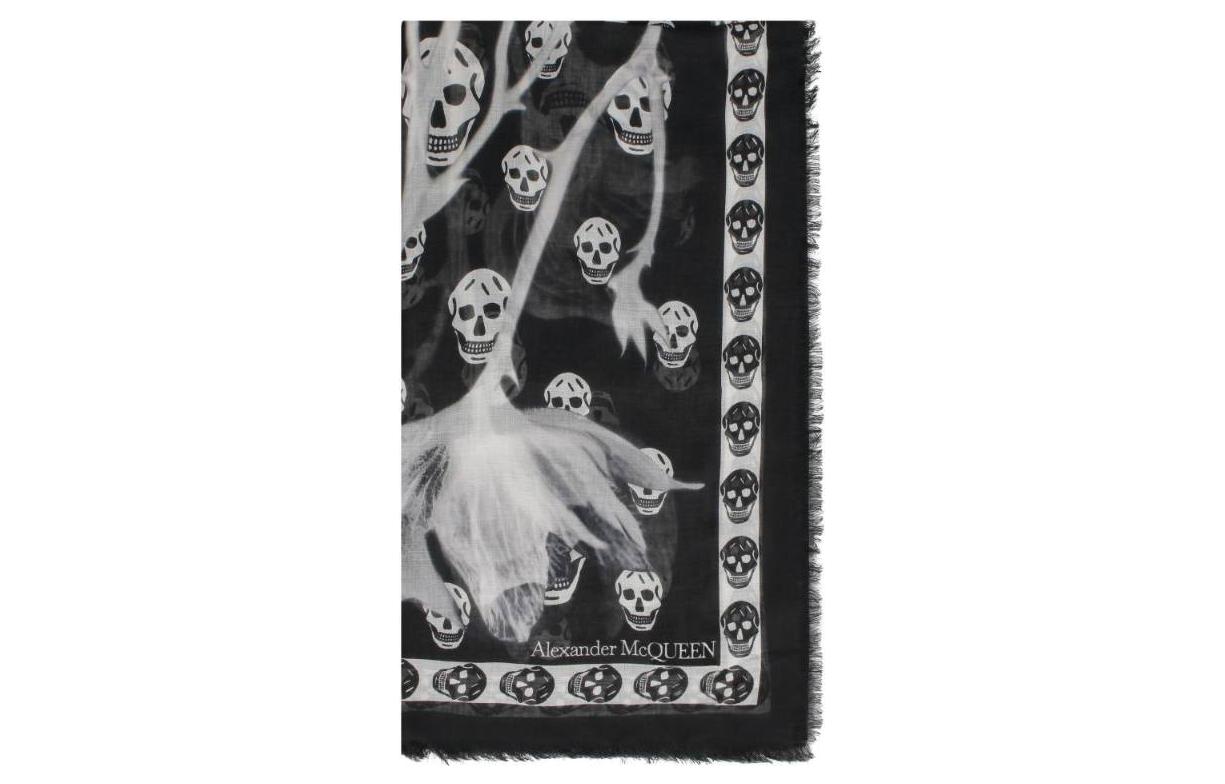 (Women) Alexander McQueen  Skull Print Wool Scarf Black 7101123943Q1078