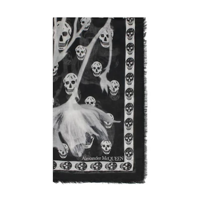 (Women) Alexander McQueen Skull Print Wool Scarf Black 7101123943Q1078