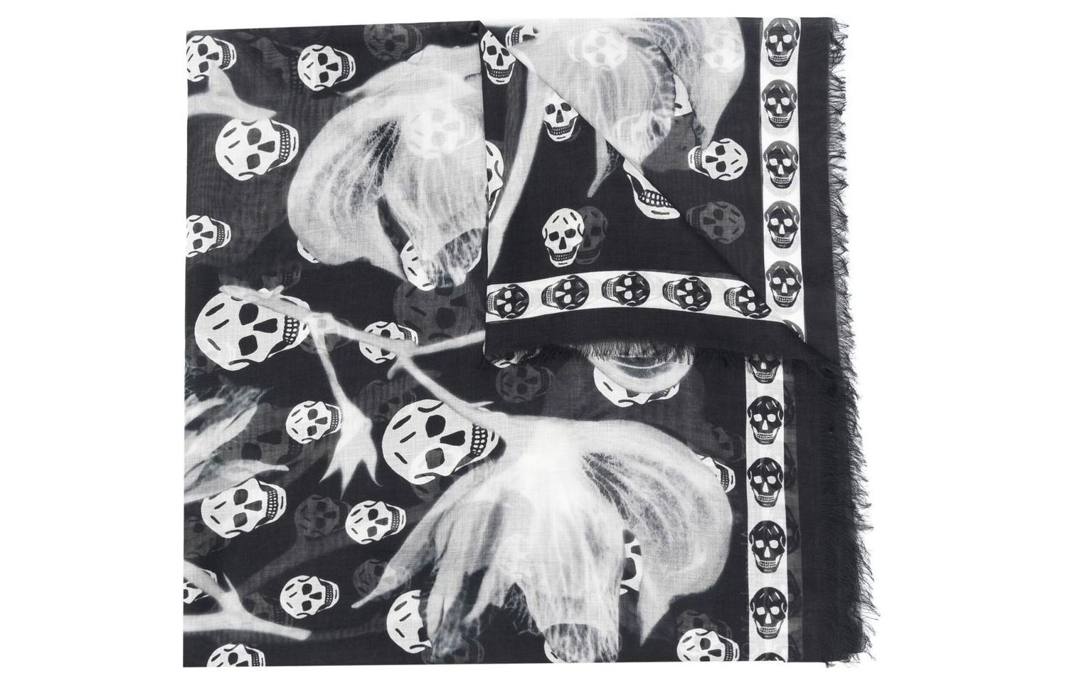 Lookbook (W) 亞歷山大麥昆 骷髏印花羊毛圍巾 黑色 7101123943Q1078