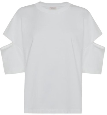 (Women) Alexander McQueen Solid Color Cotton Crewneck T-Shirt 739097-QLAB7-9000 Order (Women) Alexander McQueen Solid Color Cotton Crewneck T-Shirt 739097-QLAB7-9000