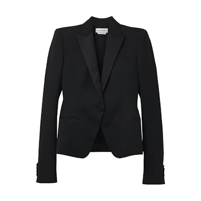 (Women) Alexander McQueen Solid Single-Button Long Sleeve Blazer Black 802270-QJADK-1000