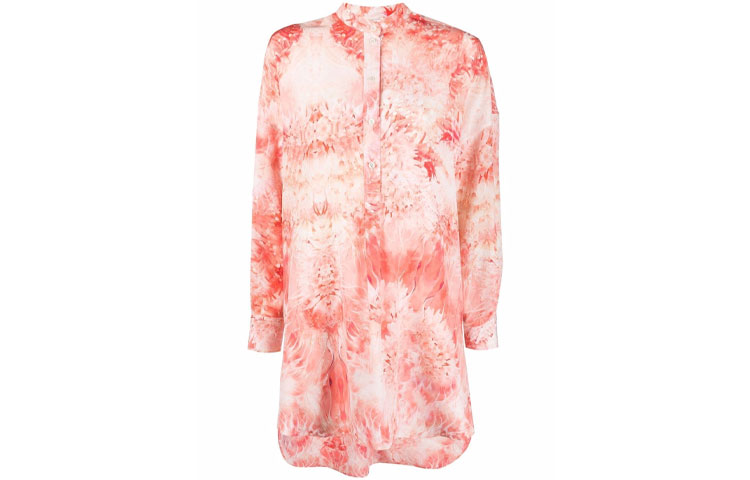 (Women) Alexander McQueen  SS22 Red Printed Long Sleeve Shirt Dress. 685445-QCAE0-6047