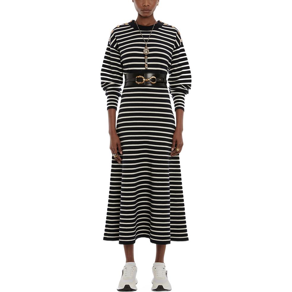 Lookbook (W) Alexander McQueen Gaun Jalur Knit Lengan Panjang 688628-Q1AZG-4127