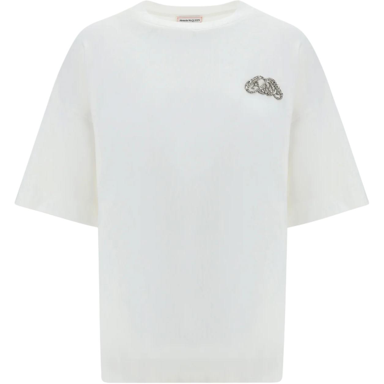 (Women) Alexander McQueen  White Crewneck Casual Short Sleeve T-Shirt 781546-QLAC5-9000