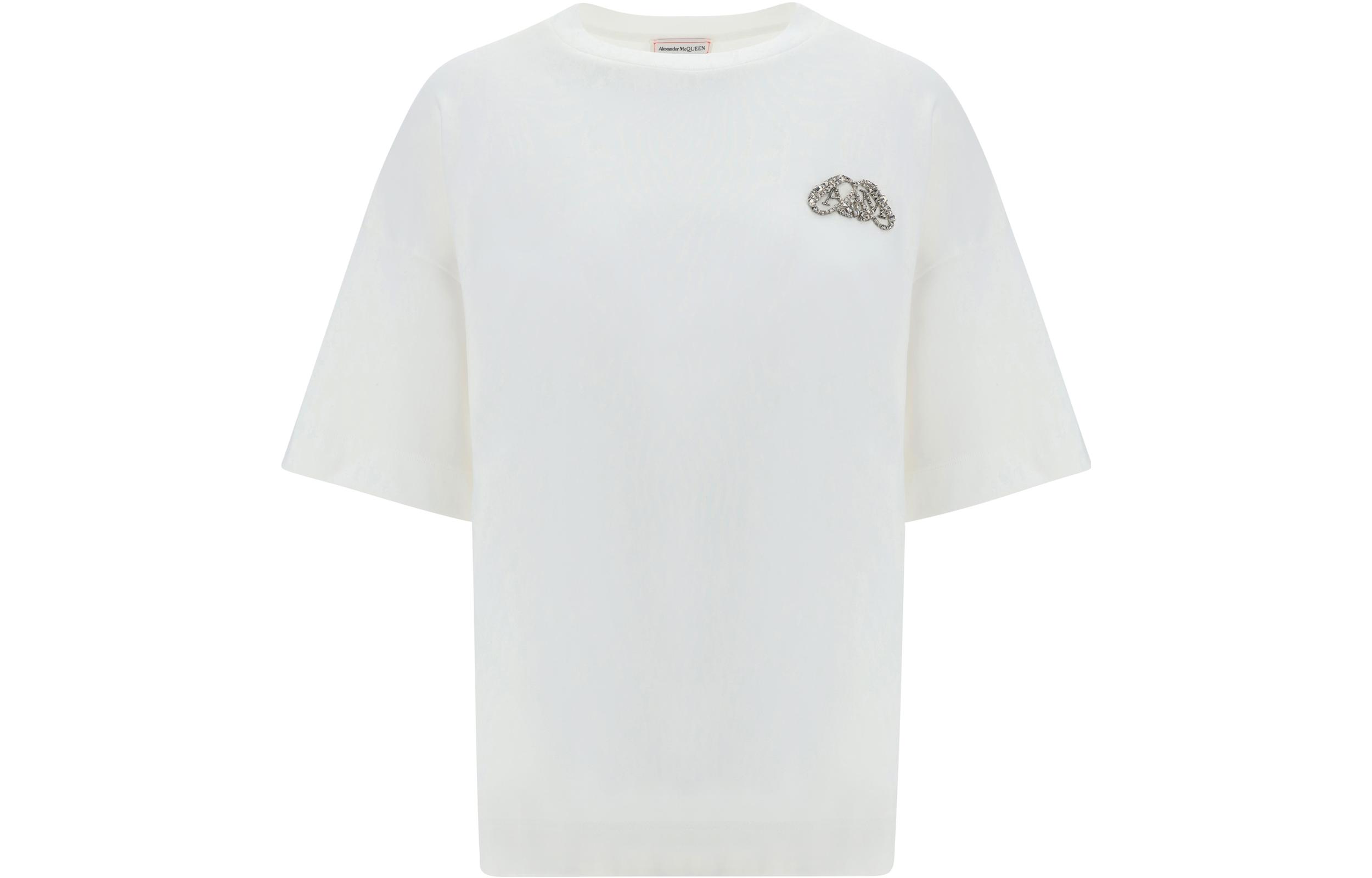 Order (Women) Alexander McQueen  White Crewneck Casual Short Sleeve T-Shirt 781546-QLAC5-9000