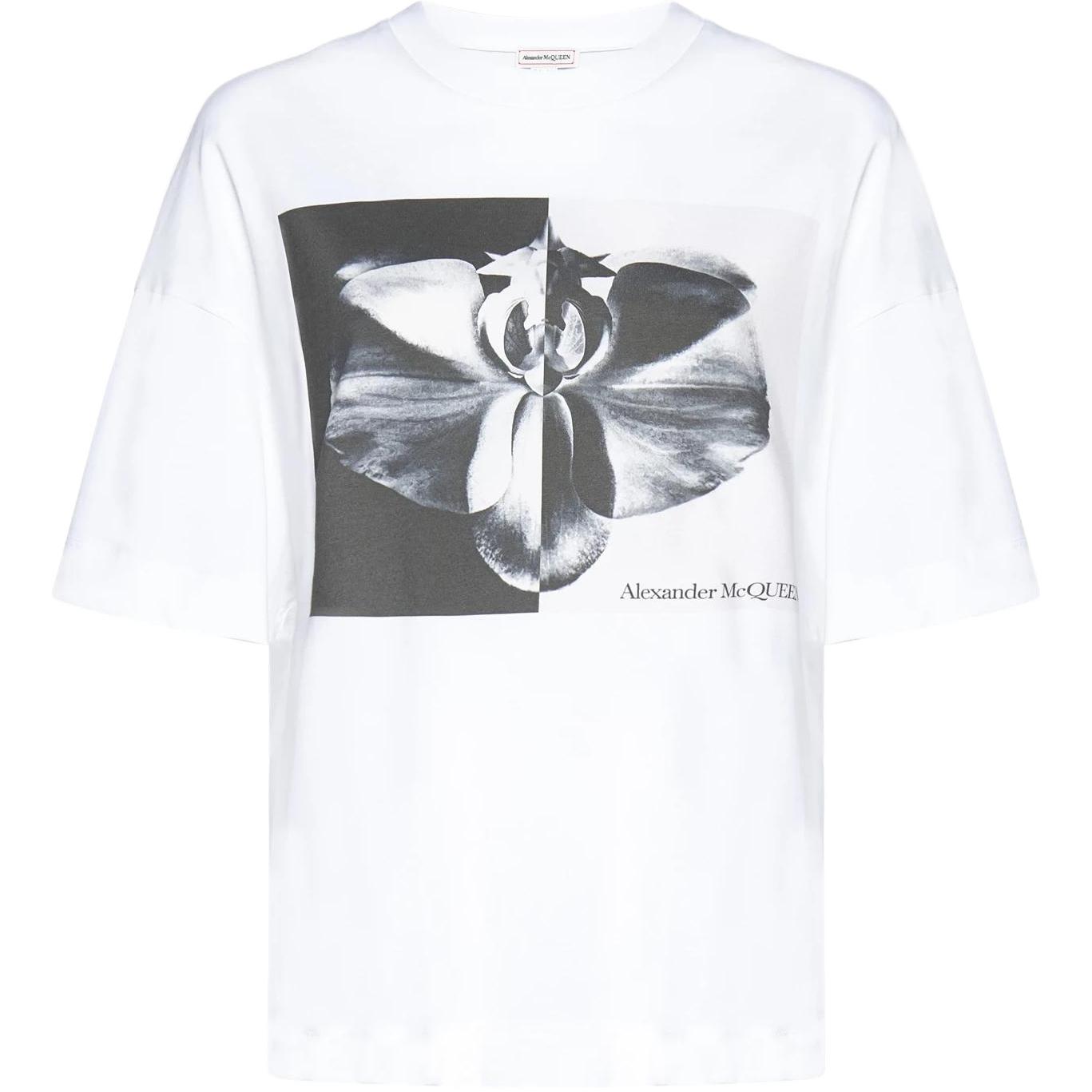 (Women) Alexander McQueen  White Graphic Print Crewneck Short Sleeve T-Shirt 769754-QZAKH-0900