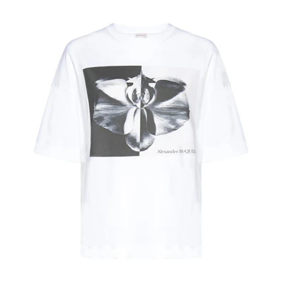 (Women) Alexander McQueen White Graphic Print Crewneck Short Sleeve T-Shirt 769754-QZAKH-0900