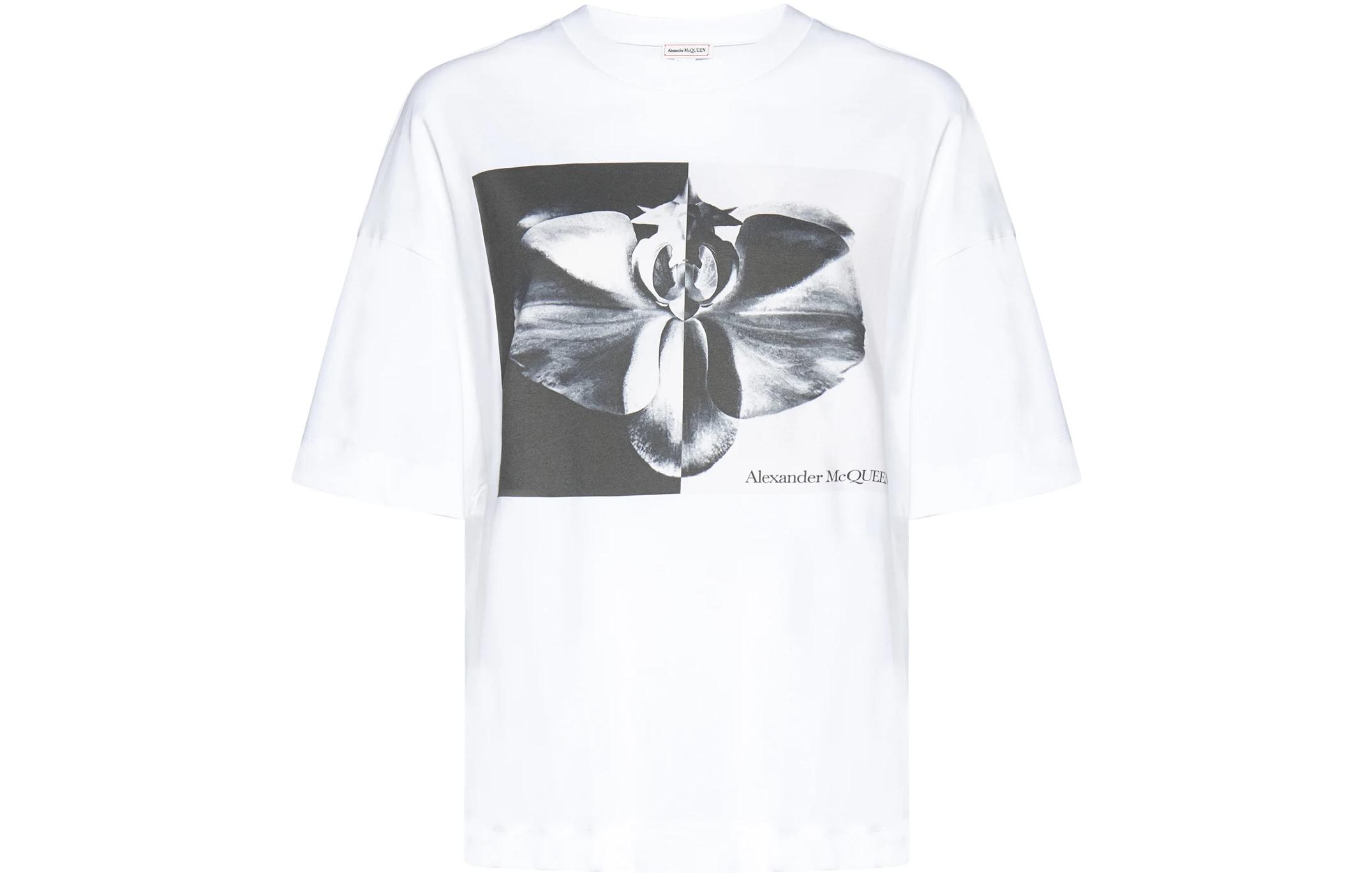Order (Women) Alexander McQueen  White Graphic Print Crewneck Short Sleeve T-Shirt 769754-QZAKH-0900