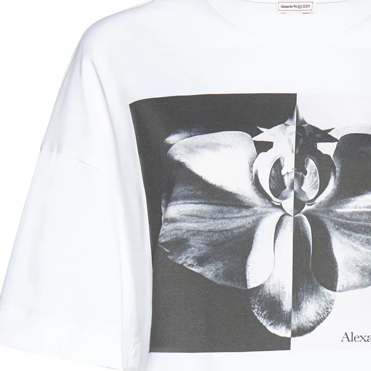 Purchase (Women) Alexander McQueen  White Graphic Print Crewneck Short Sleeve T-Shirt 769754-QZAKH-0900