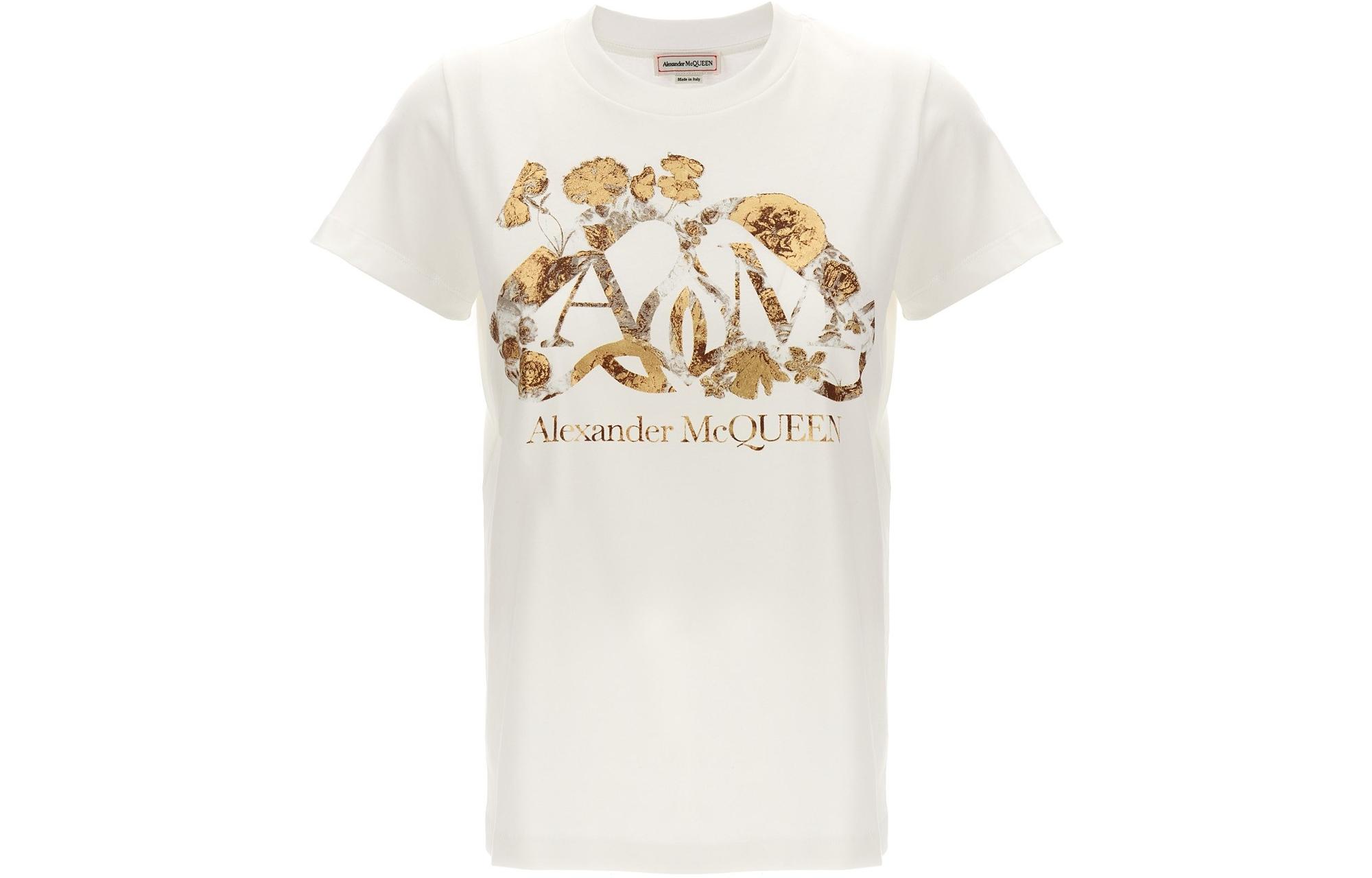 Order (Women) Alexander McQueen  White Letter Print Crew Neck Slim Fit T-Shirt. 781461-QZALR-0900