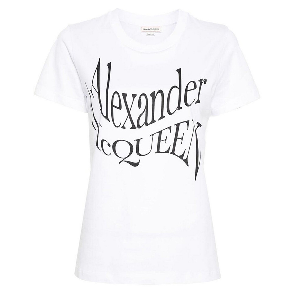 (Women) Alexander McQueen  White Logo Slim Fit Crewneck T-Shirt 781403-QZALT-0900
