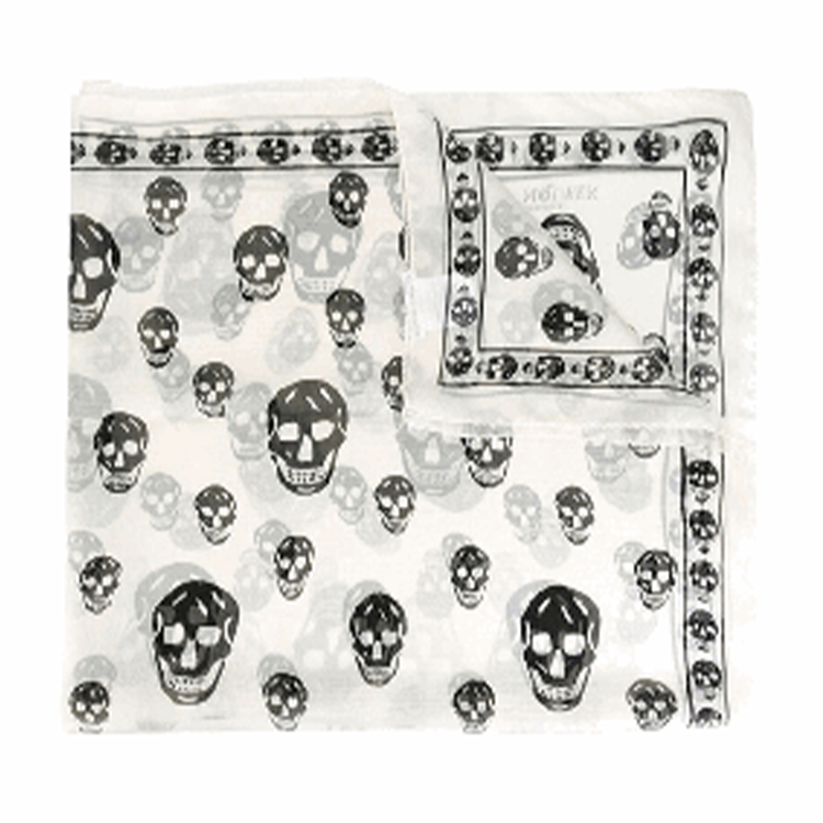 (Women) Alexander McQueen  White Silk Scarf with Skull Print 557717-3052Q-9260