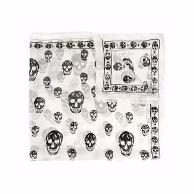 (Women) Alexander McQueen White Silk Scarf with Skull Print 557717-3052Q-9260
