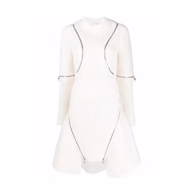 (Women) Alexander McQueen Wool Blend Knit Dress with Zipper Detail Long Sleeve 689430-Q1AZ4-9004