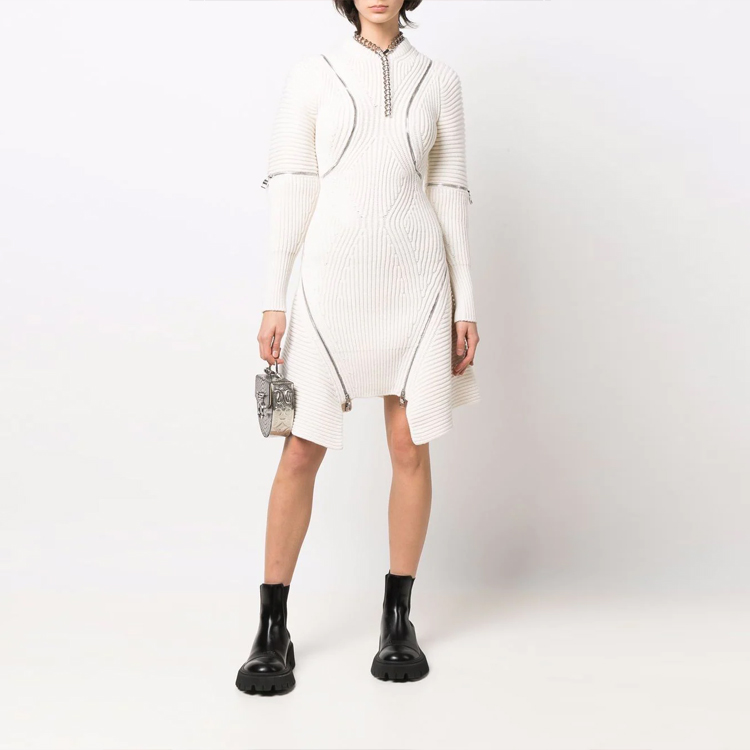 Lookbook (W) Alexander McQueen Dress Kain Knit Zip Lengan Panjang 689430-Q1AZ4-9004