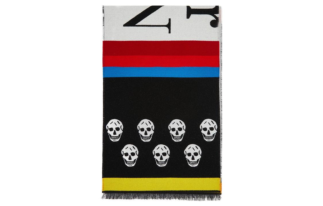 (Women) Alexander McQueen  Wool Skull Print Scarf Black White 645697-3D19Q-1078