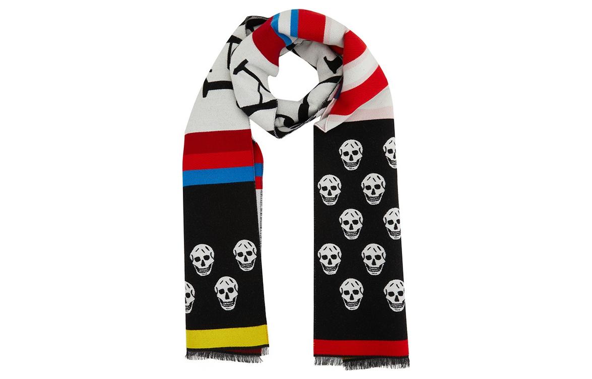 Lookbook (W) Alexander McQueen 羊毛骷髏圖案圍巾 黑白配色 645697-3D19Q-1078