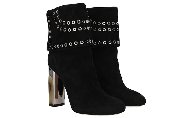 Order Alexander McQueen 亞歷山大·麥昆 時尚休閒絨面革粗跟短靴 女款 黑色