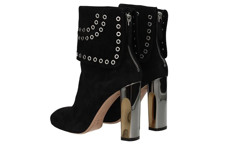 Lookbook Alexander McQueen 亞歷山大·麥昆 時尚休閒絨面革粗跟短靴 女款 黑色