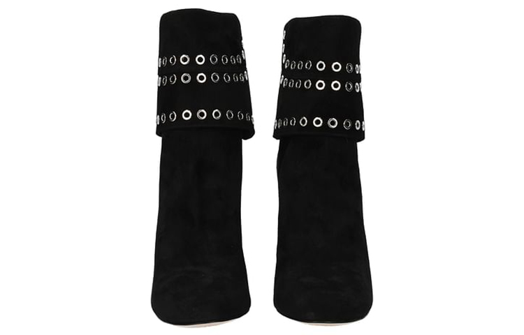 Shop Alexander McQueen 亞歷山大·麥昆 時尚休閒絨面革粗跟短靴 女款 黑色
