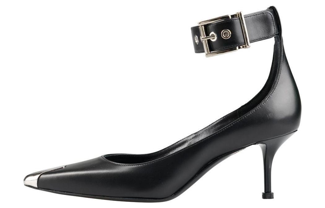 Buy (W) Alexander McQueen Tacón de Aguja con Correa Tobillera 'Punk Cuero Negro' 709995WHSWD1081