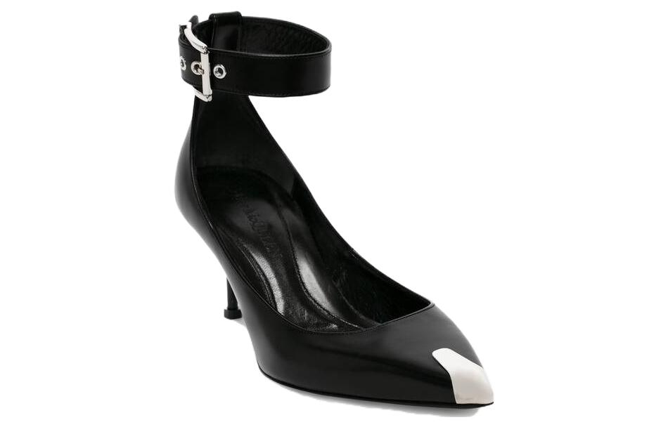 (W) Alexander McQueen Buckle Leather Heel 'Black Silver' 圖 3