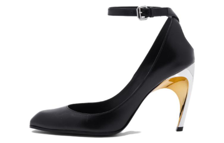 (Women) Alexander McQueen Armadillo 95 Leather Ankle Strap Pumps 'Black' 780679WIEX21399