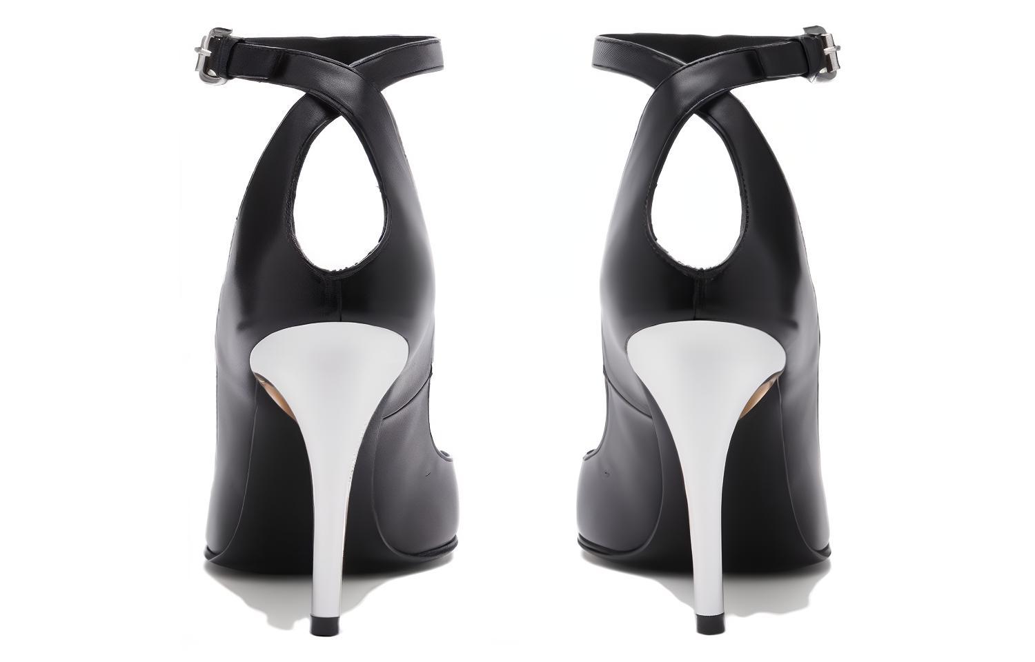 Shop Alexander McQueen亞歷山大麥昆 皮革 尖頭扣合 細跟 高跟鞋 9.5cm 女款 黑色