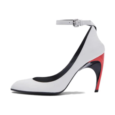 (W) Alexander McQueen Armadillo Ankle Strap Heels 'Black Silver Red'