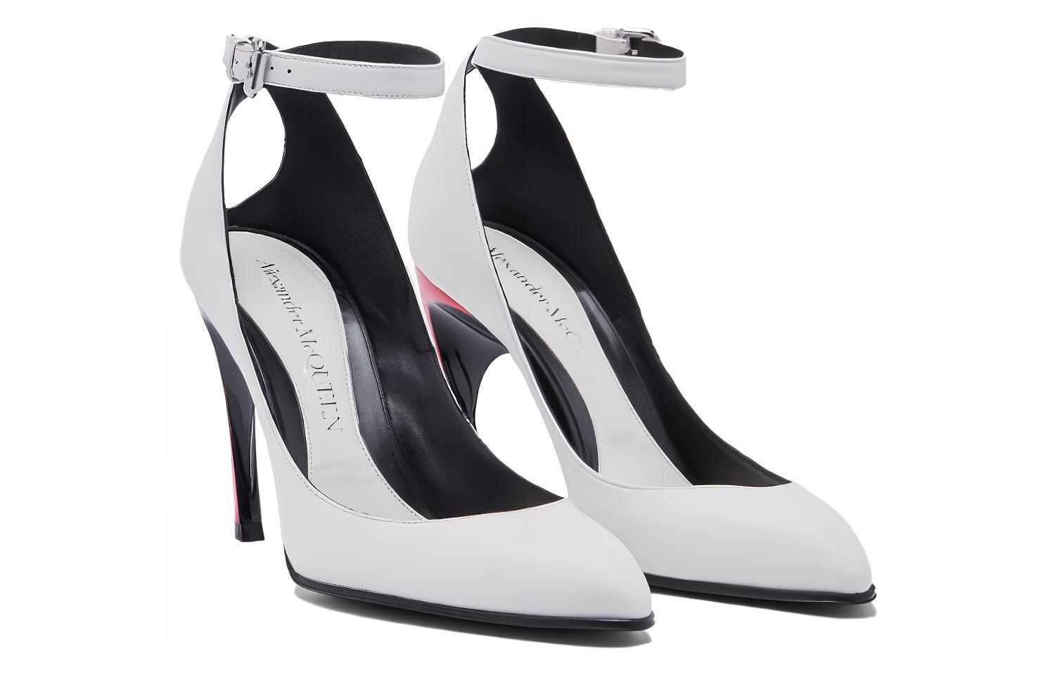 Lookbook (Women) Alexander McQueen Armadillo Ankle Strap Heels 'Black Silver Red' 780679WIEX48740