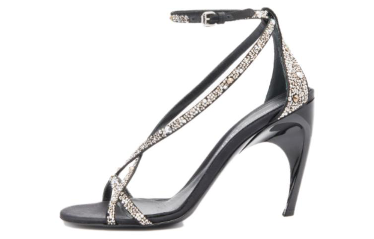 (Women) Alexander McQueen Armadillo Crossed Sandals 'Black Silver' 780693W4X271064