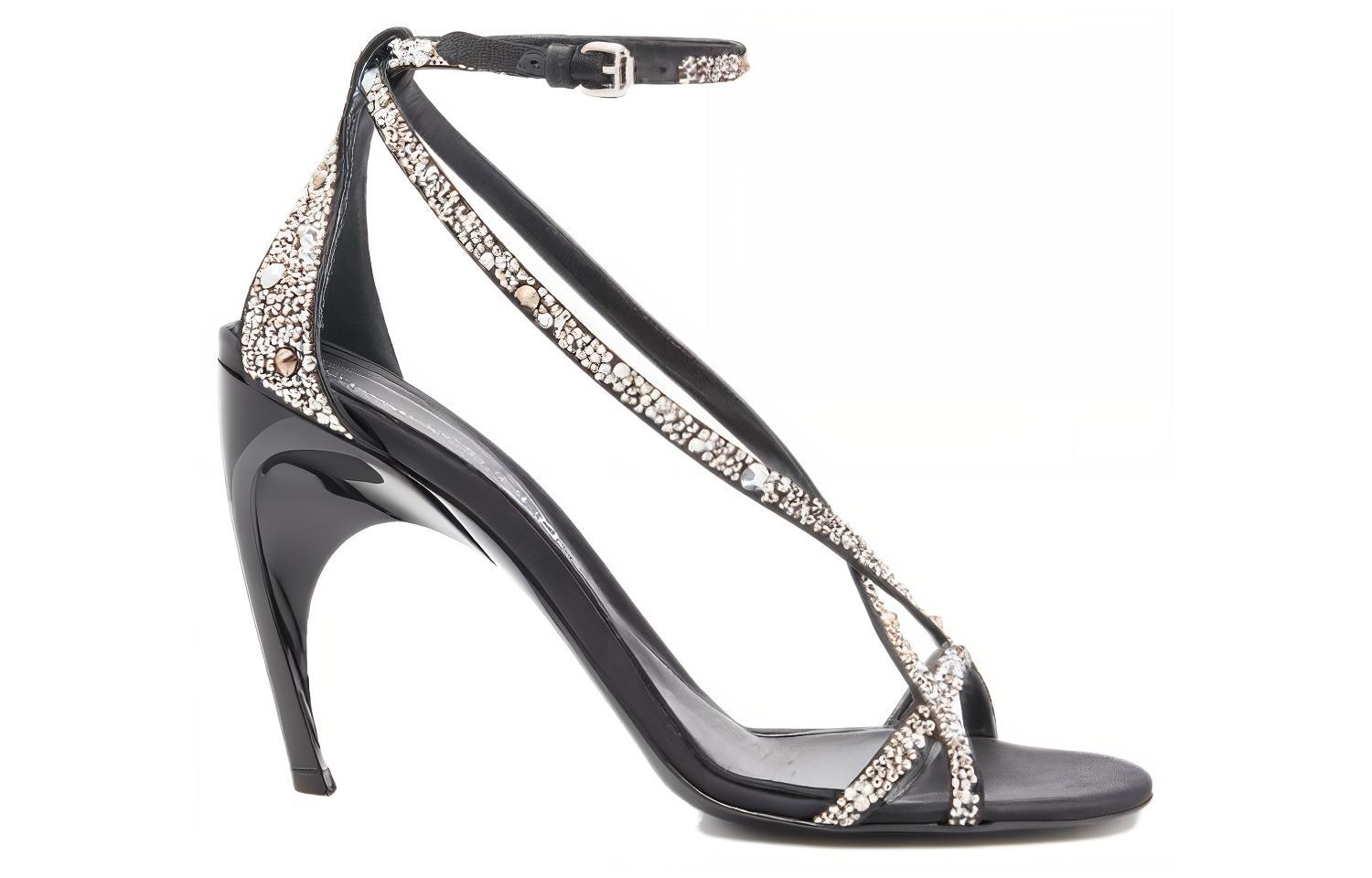 Order (Women) Alexander McQueen Armadillo Crossed Sandals 'Black Silver' 780693W4X271064
