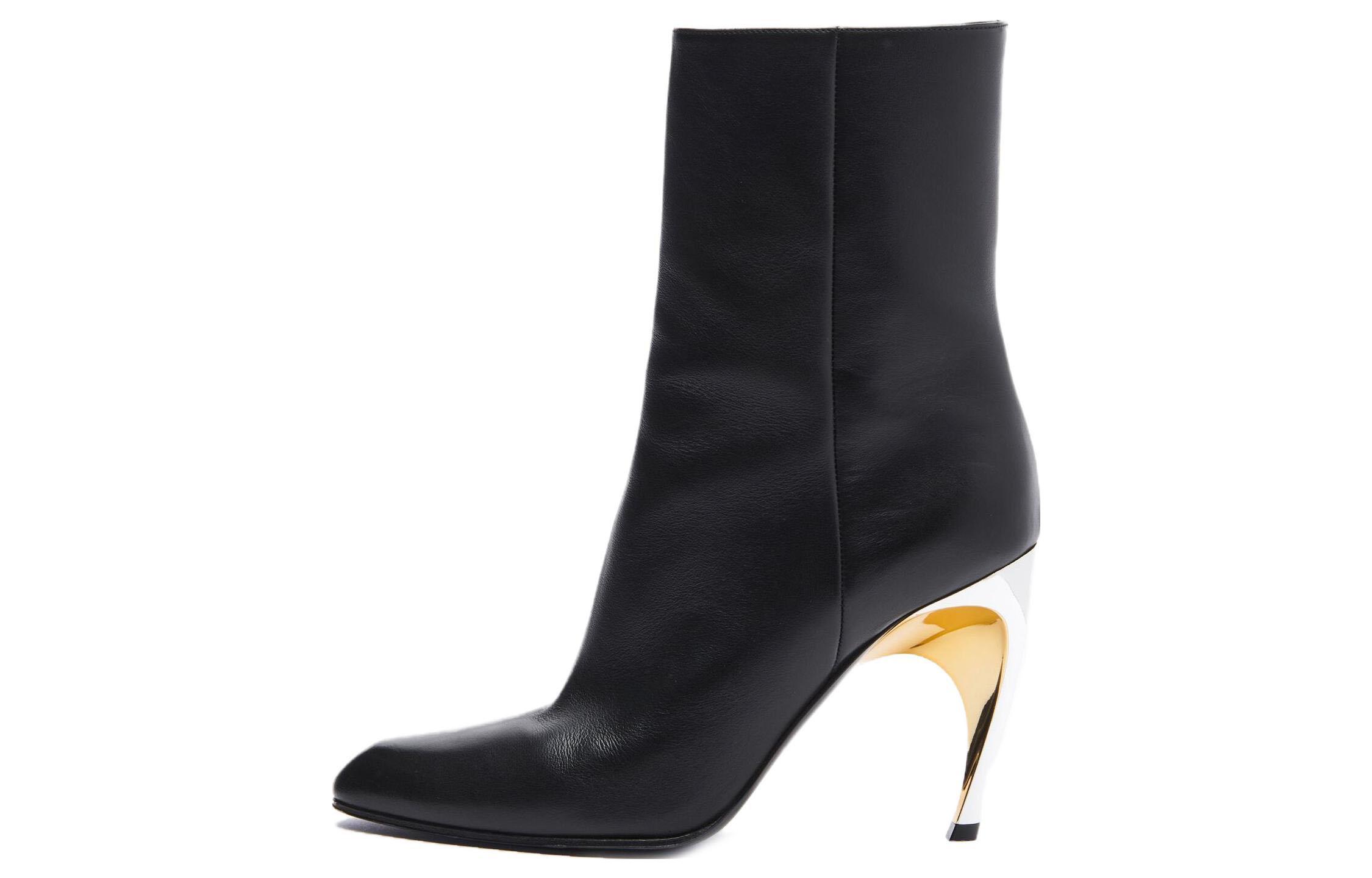 (Women) Alexander McQueen Armadillo Leather Ankle Boots 'Black Silver' 780676WIEG21399