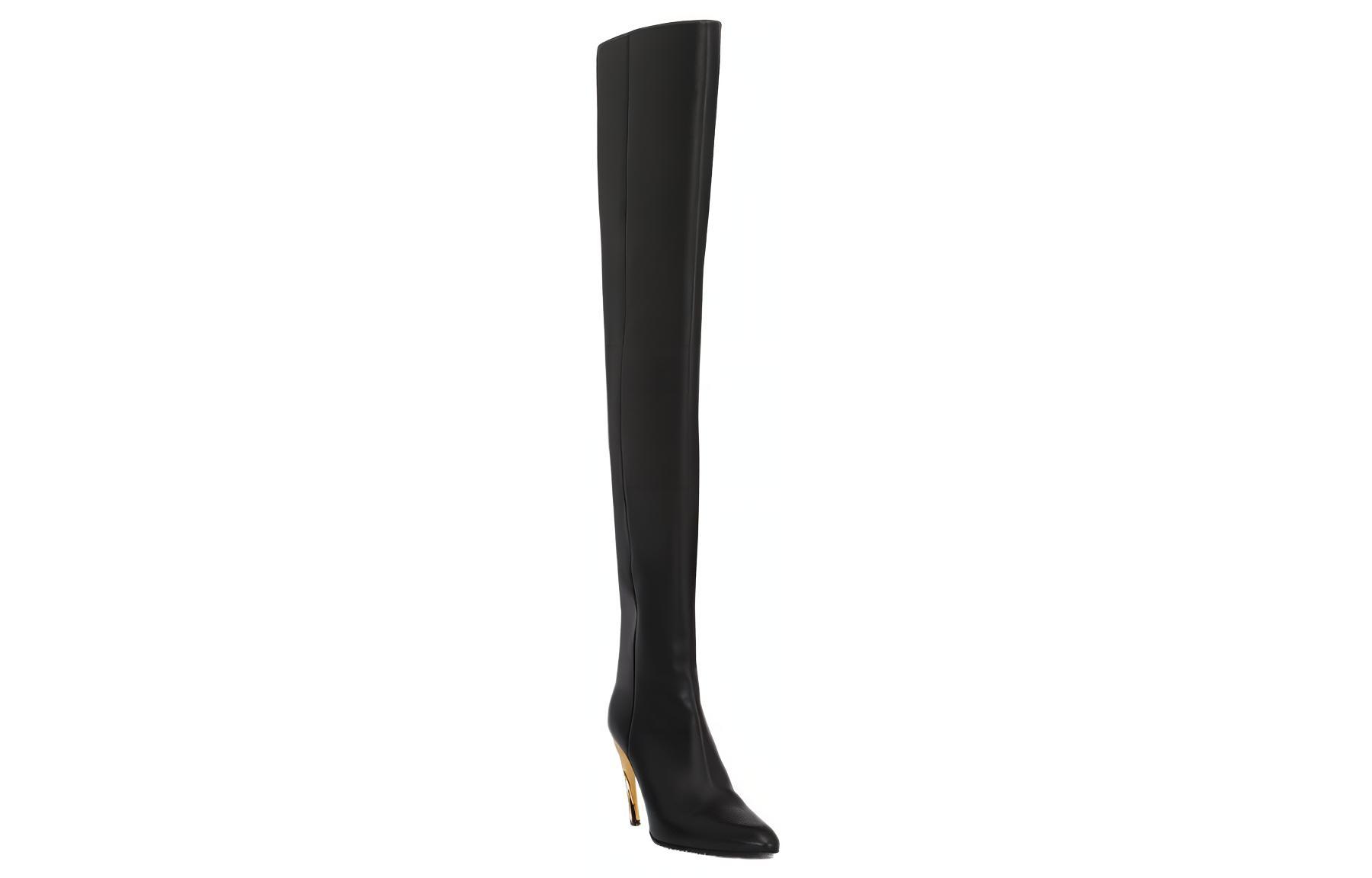 Lookbook (Women) Alexander McQueen Armadillo Thigh-high Boots 'Black Silver' 780672WIEG21399