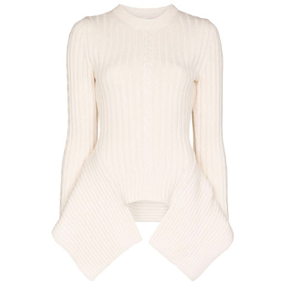 (Women) Alexander McQueen Asymmetrical Ribbed Knit Wool Sweater - White 650346-Q1ATD-9004