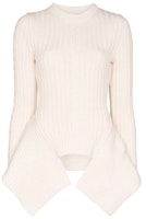 (Women) Alexander McQueen Asymmetrical Ribbed Knit Wool Sweater - White 650346-Q1ATD-9004 (Women) Alexander McQueen Asymmetrical Ribbed Knit Wool Sweater - White 650346-Q1ATD-9004
