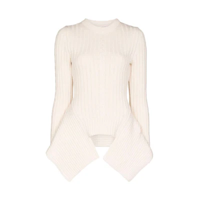 (Women) Alexander McQueen Asymmetrical Ribbed Knit Wool Sweater - White 650346-Q1ATD-9004