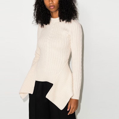 (W) 알렉산더 맥퀸 비대칭 립 니트 울 스웨터 - 화이트 650346-Q1ATD-9004 Lookbook (W) 알렉산더 맥퀸 비대칭 립 니트 울 스웨터 - 화이트 650346-Q1ATD-9004